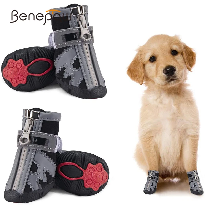 

Benepaw/зимняя обувь для собак из мягкого флиса; Прочные нескользящие ботинки для домашних животных; Удобная Водонепроницаемая дышащая Светоо...