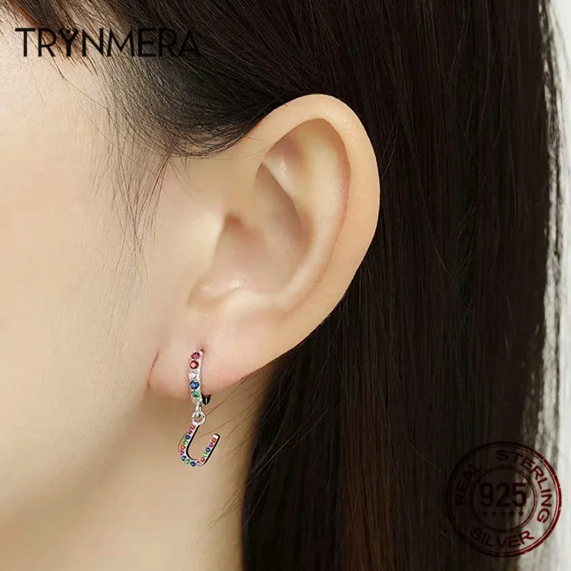 

TRYNMERA 26 Letter Hoop Earrings with A-Z Pendant Letter 925 Sterling Silver CZ Earrings Dangle Letter for Girls Women Birthday