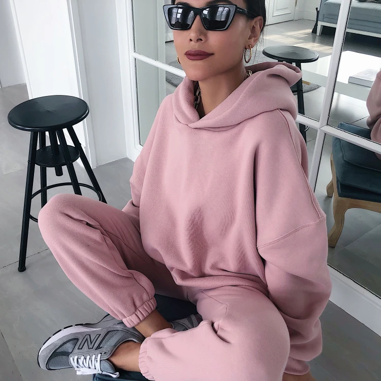Костюм спортивный женский однотонный из двух предметов флисовый свитшот с