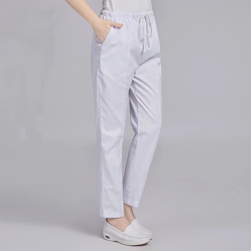 Summer Pants White Спецодежда Брюки медицинская Униформа эластичный пояс плюс униформа медсестры платье скрабы женский костюм аксессуары Одежда для кормящих - Цвет: Summer Pants White