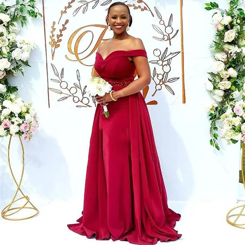 

Женское платье для матери невесты, вечернее платье-Русалка с открытыми плечами и бисером, платье для гостей свадьбы и выпускного вечера