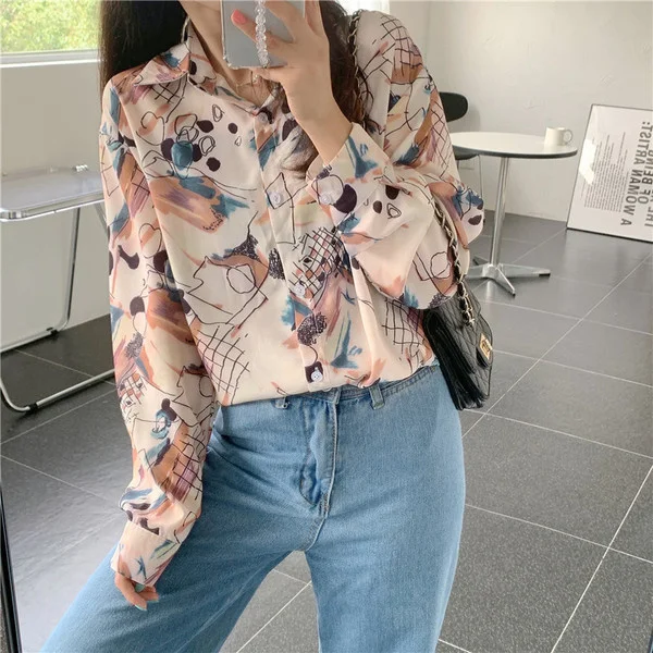 

Женские рубашки с принтом МАЗ, широкие рубашки в гонконгском ретро-стиле с принтом, весна-осень