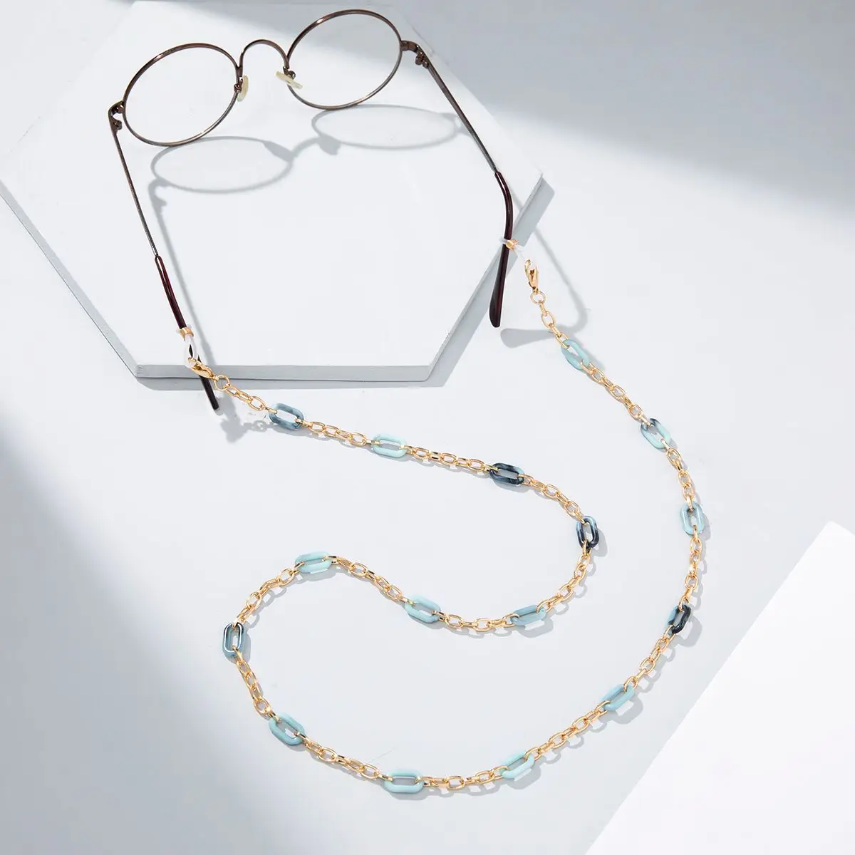

Противоскользящая металлическая цепочка для очков, шнур для очков из акрила с прозрачными линзами для чтения, ожерелье с ремешком