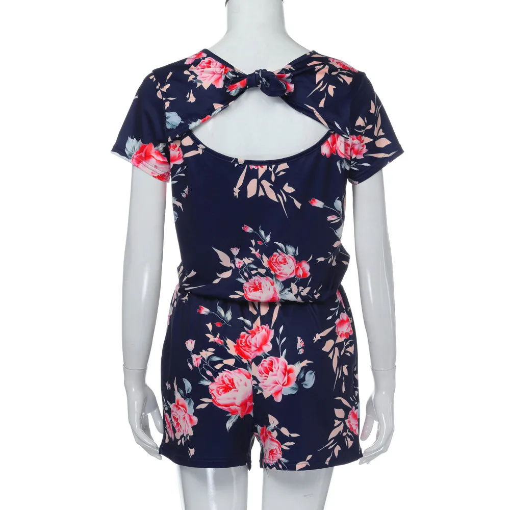 2018 женский комбинезон с цветочным принтом и v-образным вырезом коротким рукавом