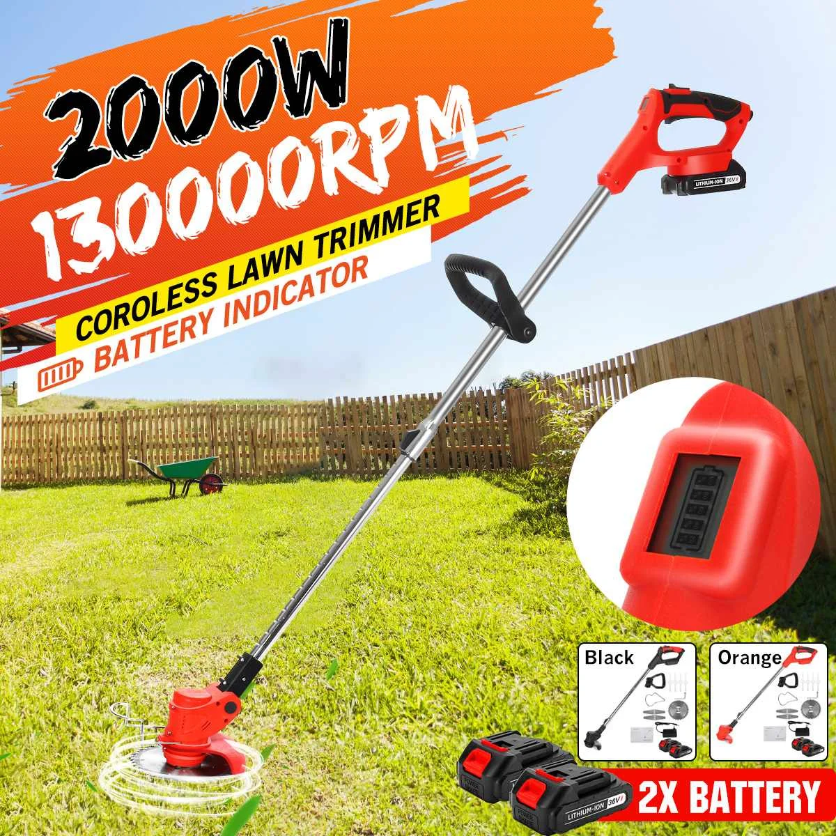 Новинка индикатор состояния аккумулятора газонокосилка 2000 Вт 130000 об/мин