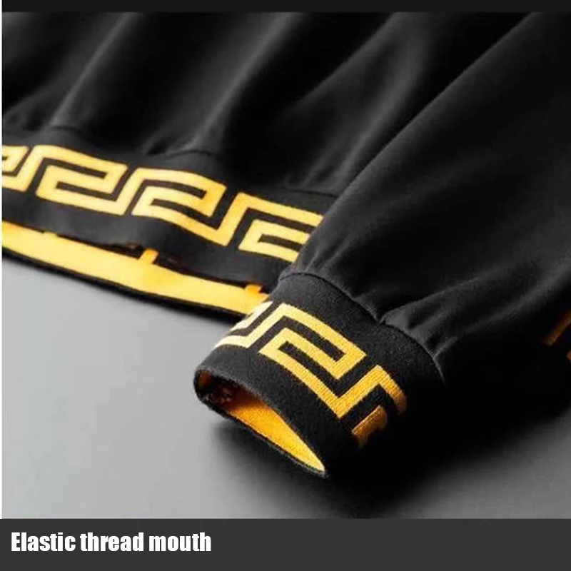 

European men's autumn and winter plus velvet thickened casual sports sweater set loose slim trousers two-piece suit