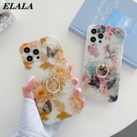 butterfly flower ring holder phone case for iphone 12 11 pro max se 2020 xr xs 7 8 plus glossy glitter shell pattern back cover