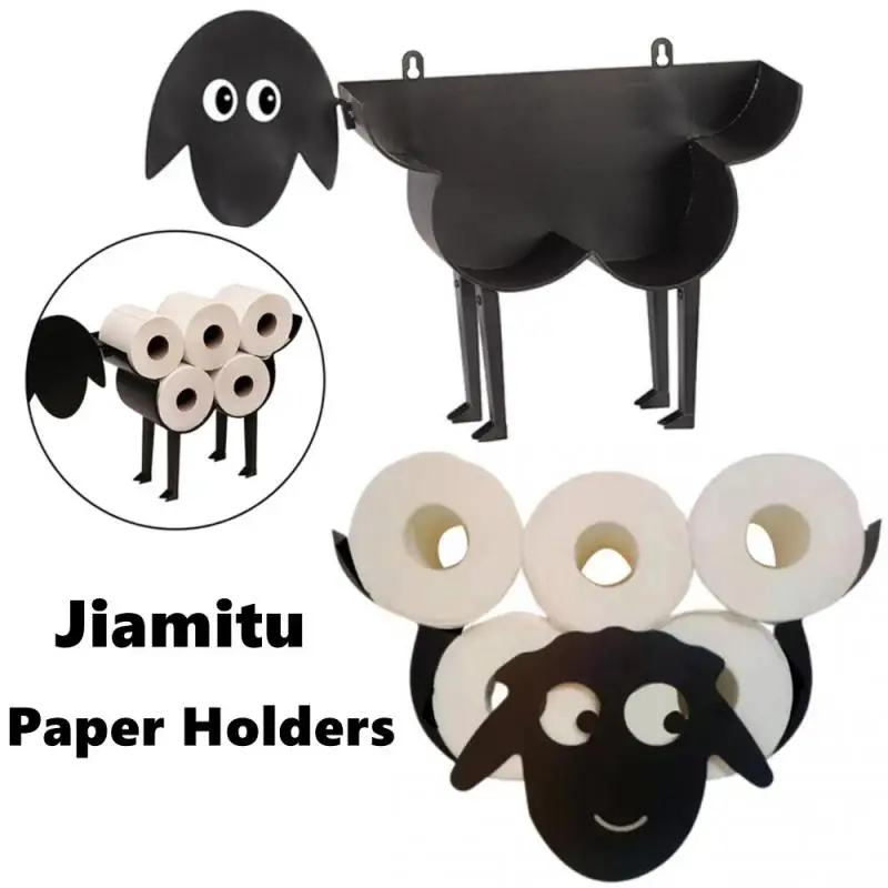

Toilet Paper Holders Wall Mount Sheep Tissue Rack Easy Clean Sheep Shape Cute Punch Free Multipurpose Wc Tissue Storage Racks