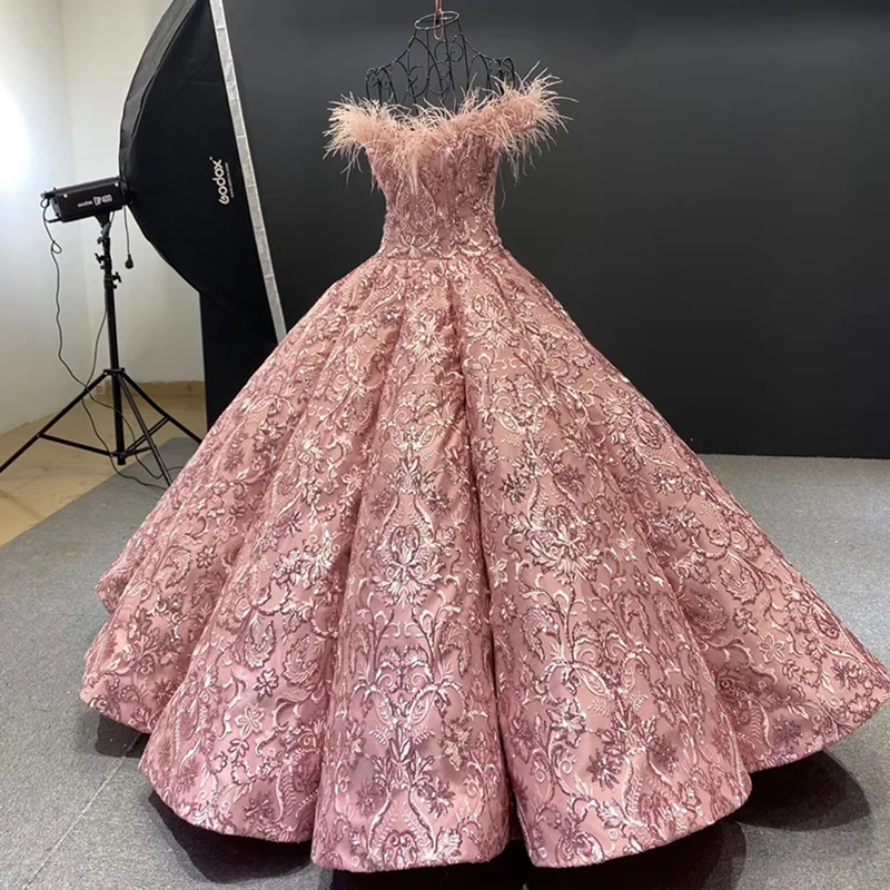 J66661 JANCEMBER Party Long Evening Dresses 2020 Sweetheart Off Shoulder Embroidery Feathers Woman's Dress