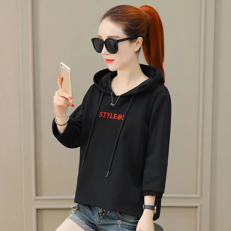 

Pop Women Autumn Hoodies Long Sleeves Pullover Letter Pattern Hooded Loose Sweater Tops Pop 88