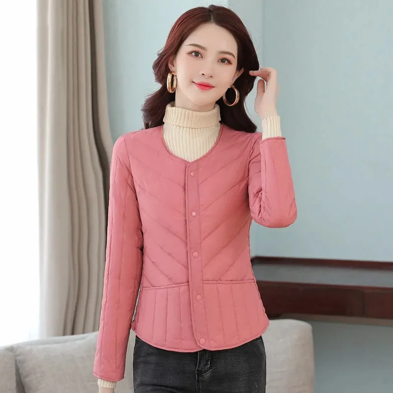 Women Liner White Duck Down Thin Slim Jacket Middle-aged Elderly Winter Cotton Jacket Winter 2021 Short Down Cotton Jacket A492