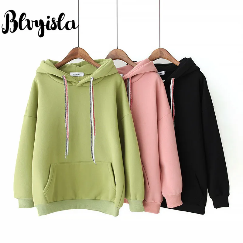 

Blvyisla 4XL Plus Size Drawstring Hooded Sweatshirt Tops Women Casual Simple Big Pocket Thicken Fleece Pullover Streetwear