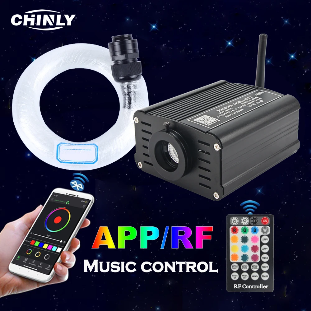 

Оптоволоконные потолочные светильники Bluetooth APP с музыкальным управлением, 16 вт RGBW рф, дистанционное светодиодное освещение с пластиковым кабелем высокого качества, звездное освещение