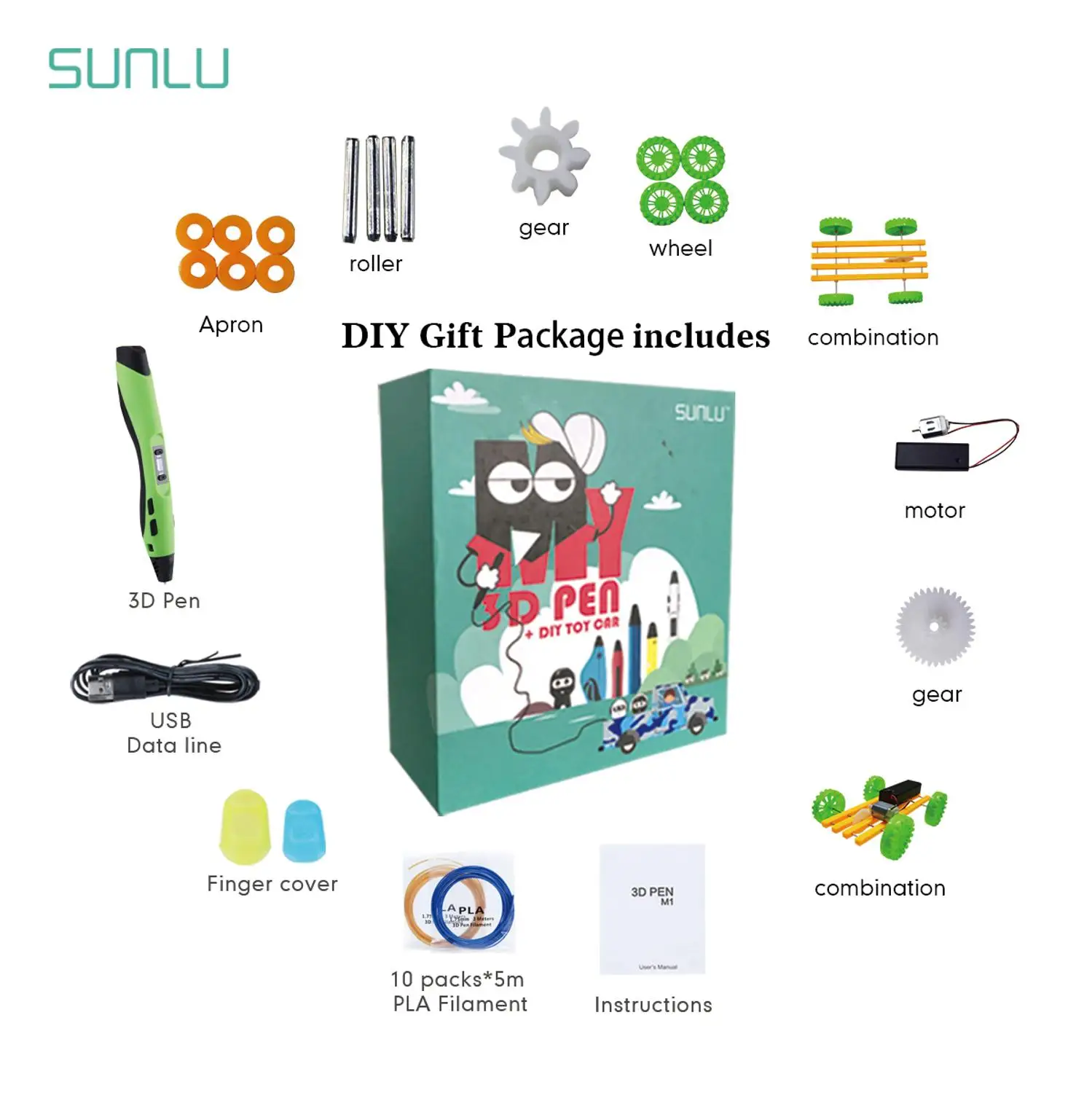 

SL-300 3D Printing Pen Toy Car DIY Set with PLA Filament and Box Digital 3D Pencil Children Explore Brains Deign Scribble Pens