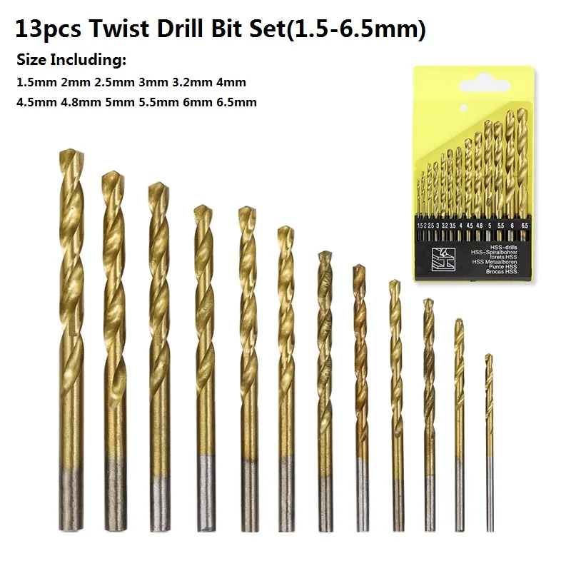 13pcs 1.5-6.5mm Set XCAN 13 шт. 1,5-12 мм титана с покрытием сверло дерево металлический дыропробивной пресс Электроинструмент Аксессуары Круглый хвостовик Сверло - Цвет: 13pcs 1.5-6.5mm Set