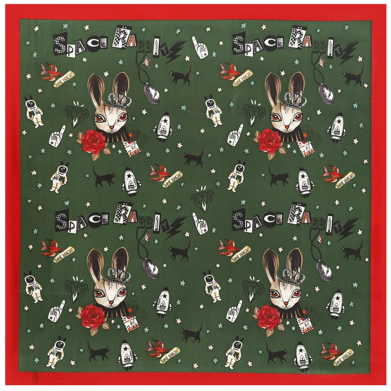 Rabbit GREEN POBING 70 см* 70 см кошачья голова небольшие Квадратные платки хиджаб люксовый бренд пятнистый Шелковый женский шарф Дамская повязка на голову с принтом шейный платок бандана - Цвет: Rabbit GREEN
