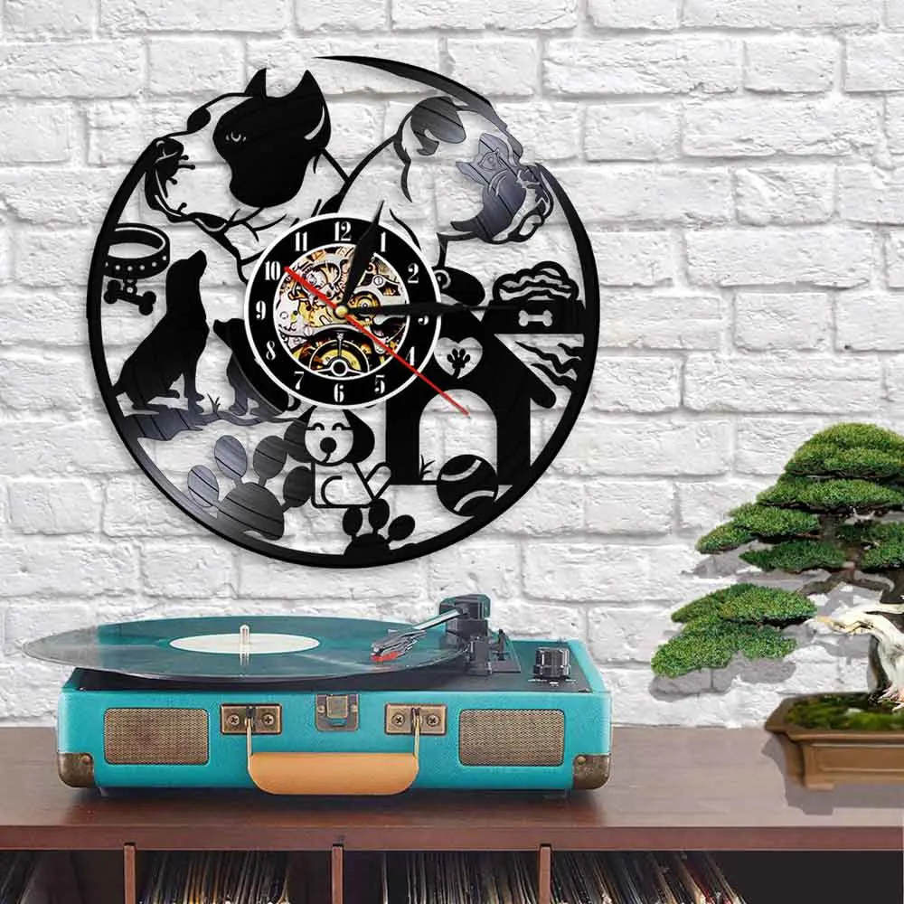 Французский бульдог дом животное виниловая запись настенные часы современный