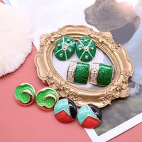 round oval square earrings stud mixed colors enamel modern female vintage retro earring accessories