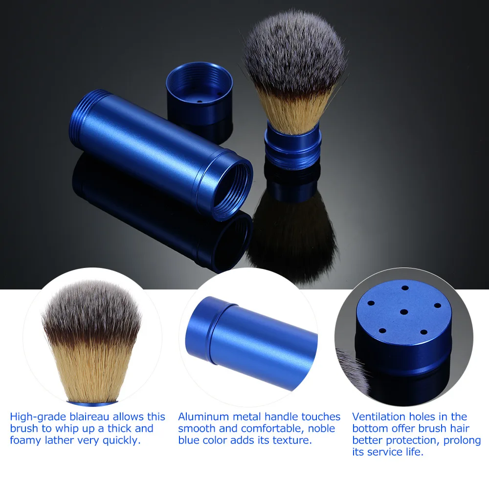Синтетическая кисть для бритья барсука портативная синяя путешествий с ручкой