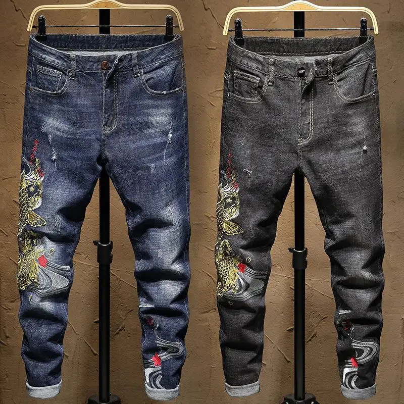 

New Arrivals Men's Fashion Jeans Ripped Denim Pants Fashion Casual Loose Trousers