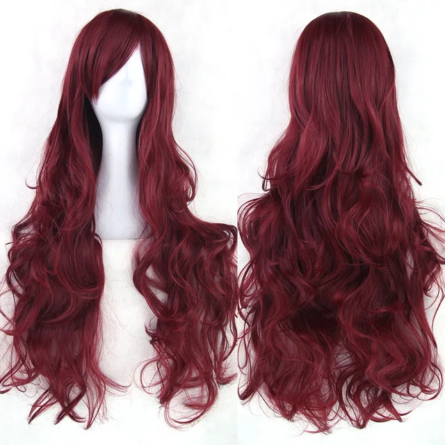 

Multi-color COS Wig 80CM Liu Hai Long Curly Hair High Temperature Silk Multicolor Anime Wig Headgear