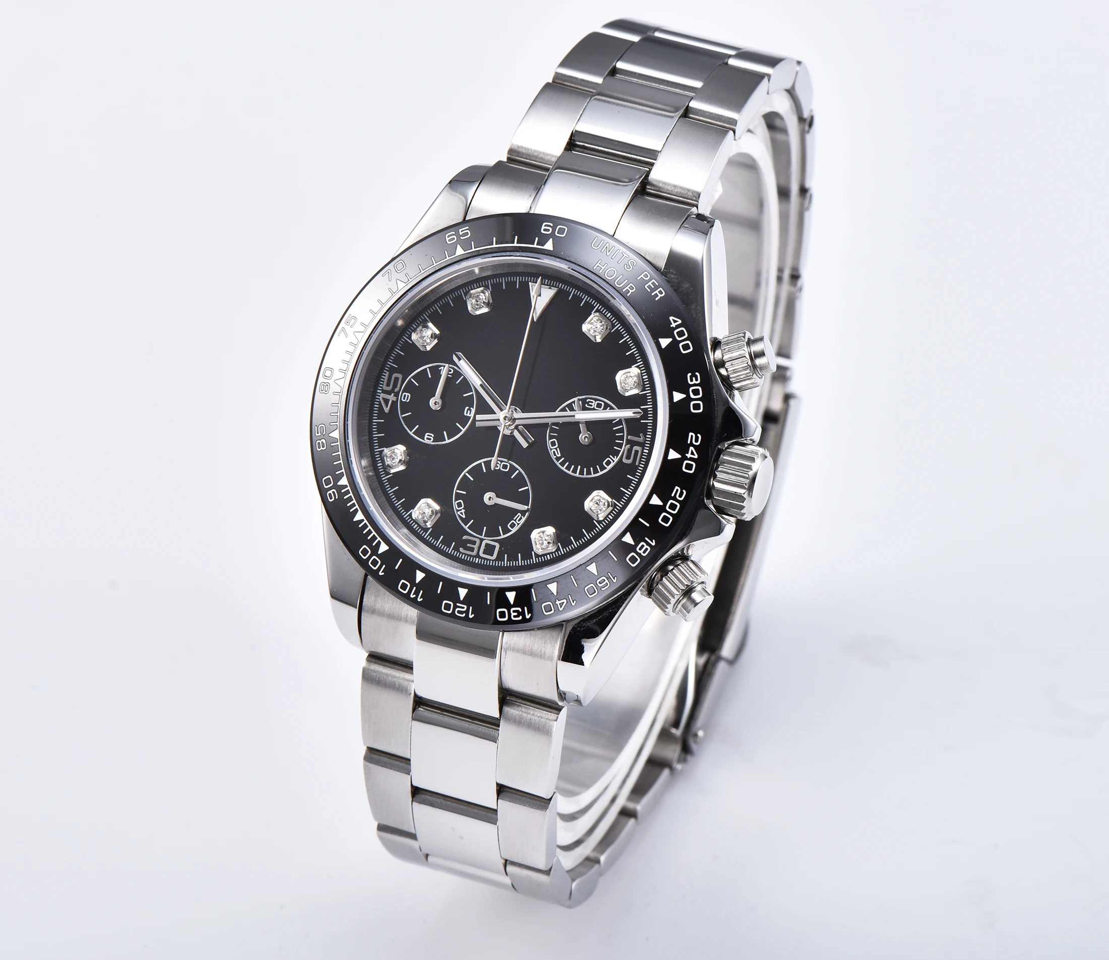 Watch men's chronograph bomax marina quartz new 100% sapphire glass Luminous HandsVK63 movement 39 mm steel bracelet 82411
