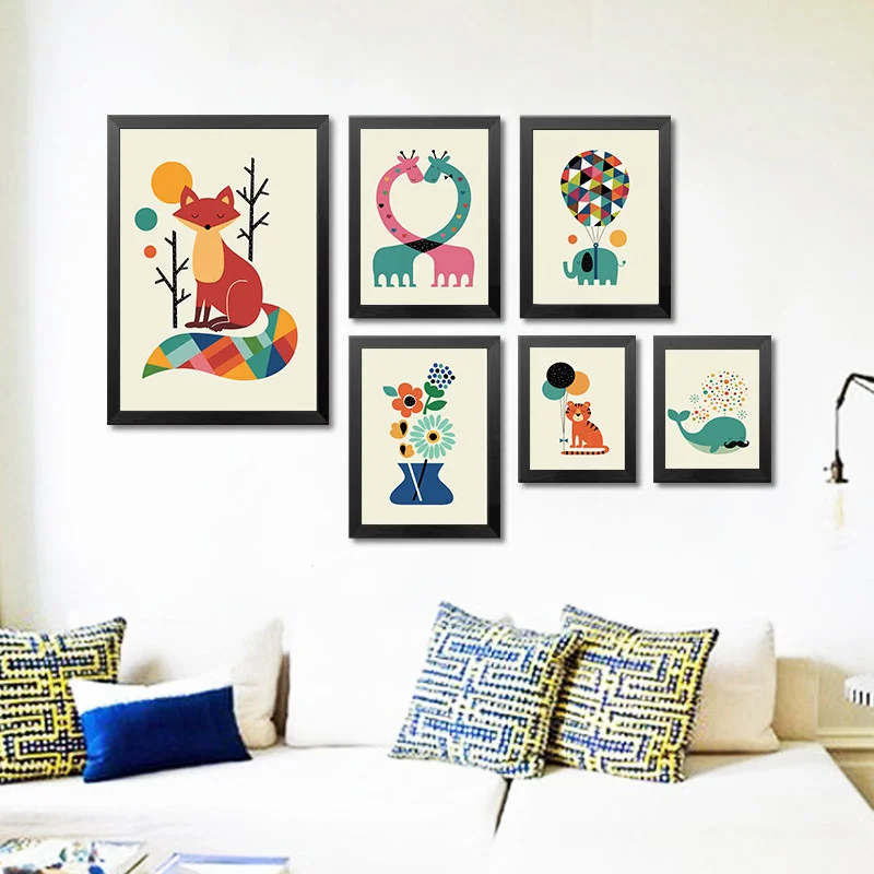 

Wall Art Canvas Painting Animals Elephant Whale Giraffe Balloon Nordic Cartoon Poster Print Pictures For Kids Room Decor