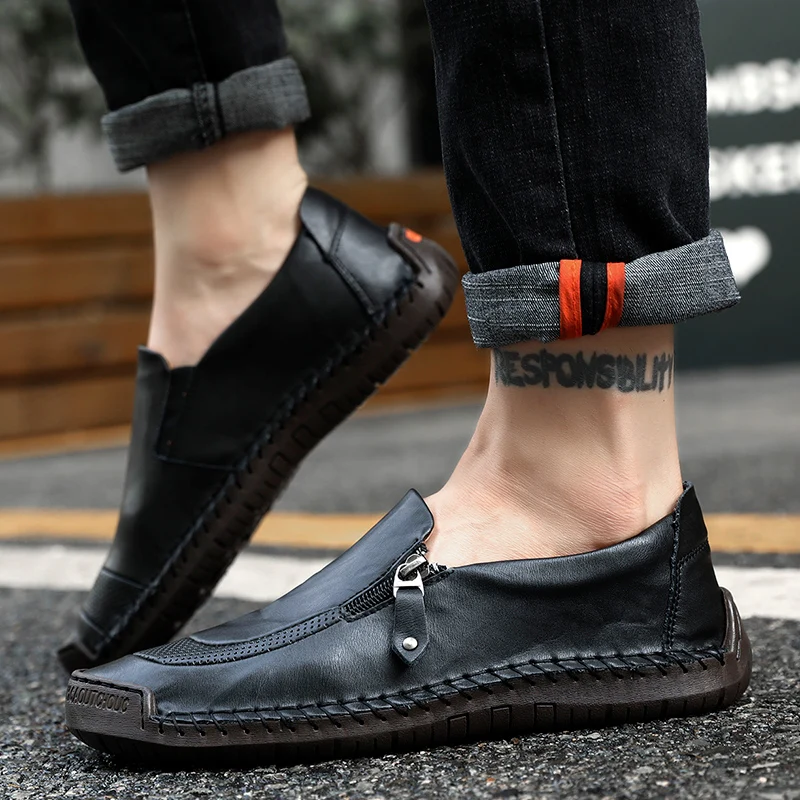 2019 Casual Men Shoes Summer Loafers Quality Split Leather Flats Hot Sale Moccasins Big Size 46 | Обувь