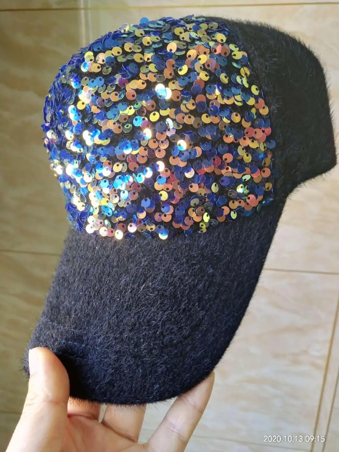 Женская бейсбольная Кепка из норкового волоса стразы с надписями одноцветная