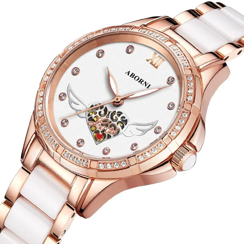 2019 автоматические часы с сердечком женские кожаные Керамические механические