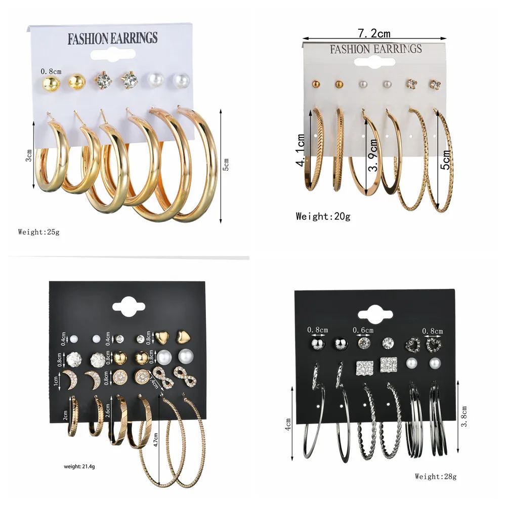 Модные серьги-гвоздики в стиле бохо 12 пары/компл. Стразы с кристаллами