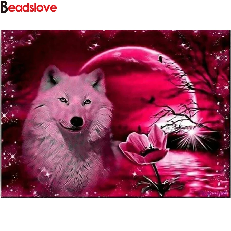 

Алмазная вышивка с Луной волк 5d, алмазная живопись «сделай сам», полноразмерная Мозаика из круглых страз, вышивка крестиком, животное, ландш...