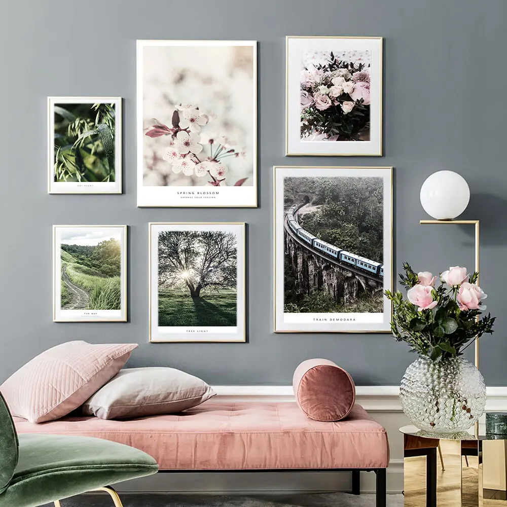 

Travel Spring Poster Flowers and plan Canvas Painting Peach blossom Print Rose Sunshine Wall Picture For Living Home Room Decor