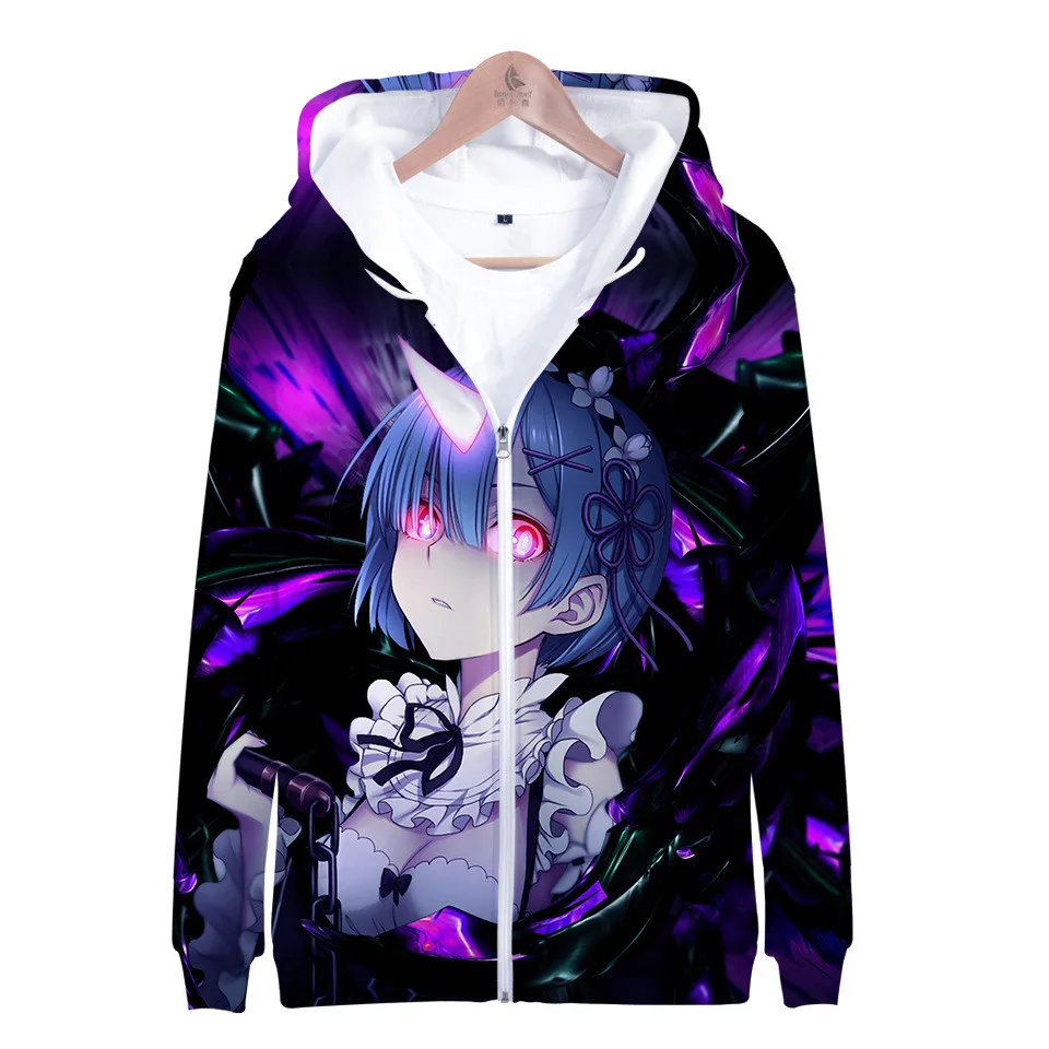 Re Zero худи Rem новинка толстовка с капюшоном карманами и объемным рисунком для