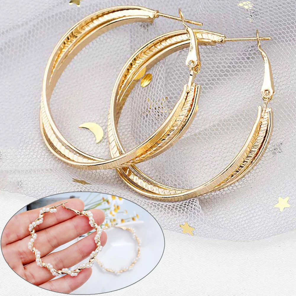 Простой золотистый скрученные большие серьги Кольца Большие геометрические