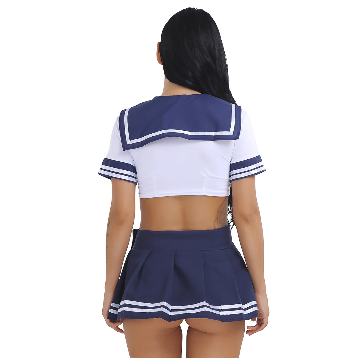 2PCS Women School Girls Sexy Costumes Sets Cosplay Costume Sailor Uniform Short Sleeve Top with Skirt Set for Roleplay Nightwear |
