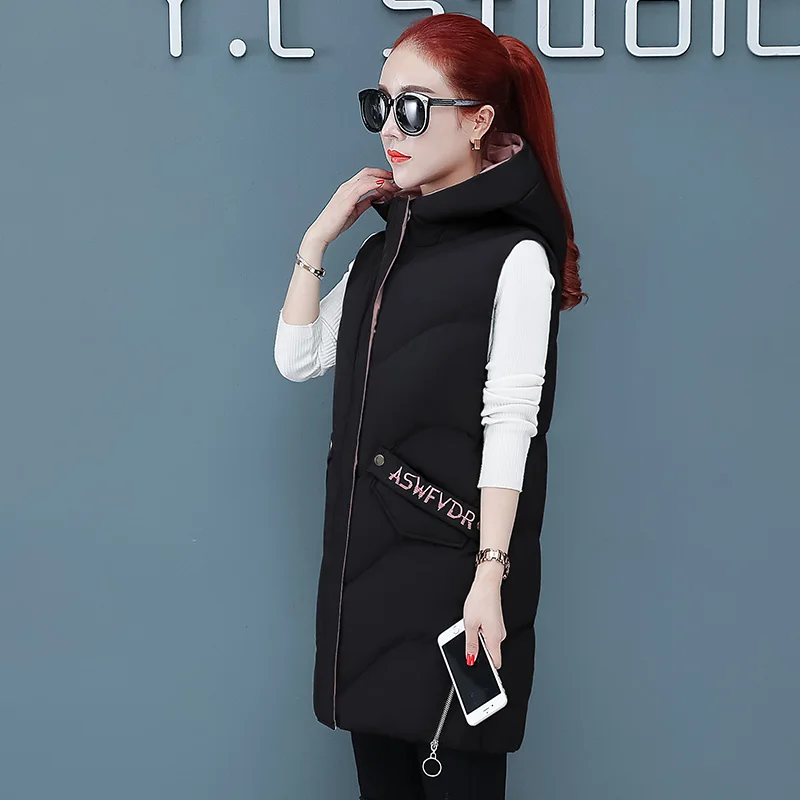 Женский хлопковый жилет с капюшоном новинка 2019 Корейская Зимняя мода надписями