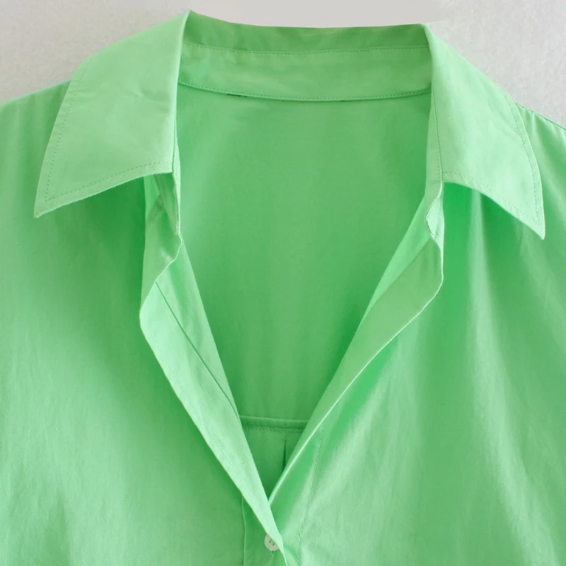 

Women Shirt Casual Loose Green Blouse Vintage Long Sleeve Button Shirts Female Oversized Irregular Tops Turn Down Collar Blusas