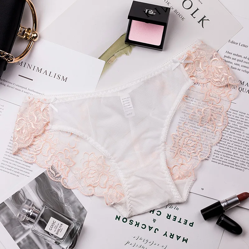 Женские кружевные трусики с вышивкой Roseheart розовые зеленые хлопковые низкой