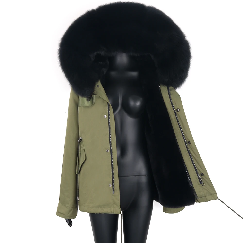 

2021 Women Short Parka Winter jacket Natural fur coat Real Fox Fur Collar Parka Fur Lining Short Jacket And Placket cuf fur