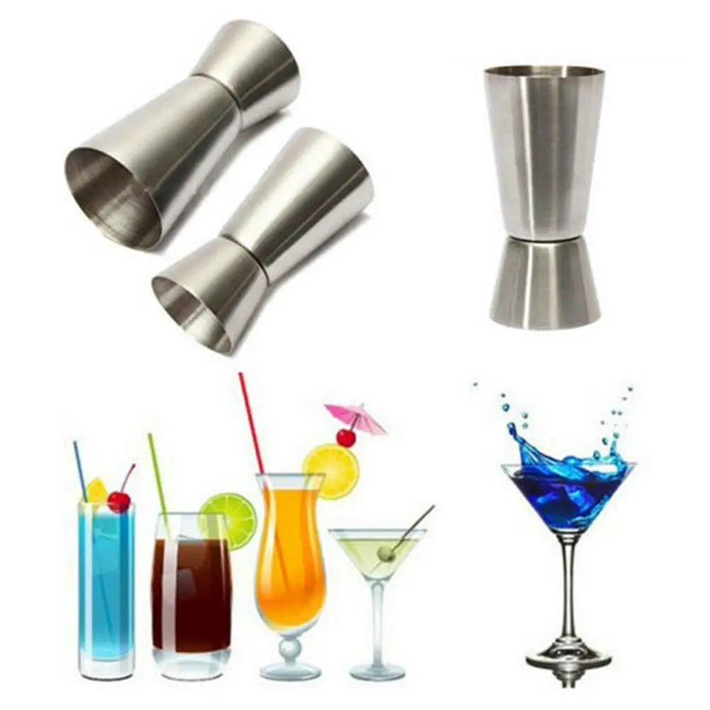 

1 Pcs New Steel Cocktail Shaker Mixer Jigger Double Wine Shot Drink Measure Cup Bar Kitchen Short Scale Single Q1Y3