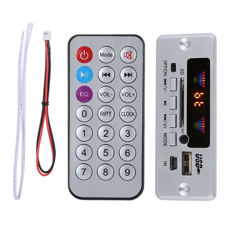 Серебристый 02EBT-DX Автомобильный Bluetooth 5,0 MP3-плеер для автомобиля, декодер громкой связи с пультом дистанционного управления, поддержка папок, дисплей - Цвет: Серебристый