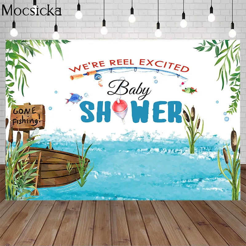

Gone Fishing Backdrop For Photography The Big Boy Fish 1st Birthday Background Sea Grass Fishing Party Cake Table Decor Props