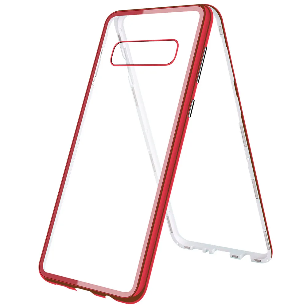 Магнитный адсорбционный чехол ярких цветов для samsung S8 S9 S10 Plus, чехол из закаленного стекла для samsung Galaxy Note 8 9, Магнитный чехол - Цвет: Красный