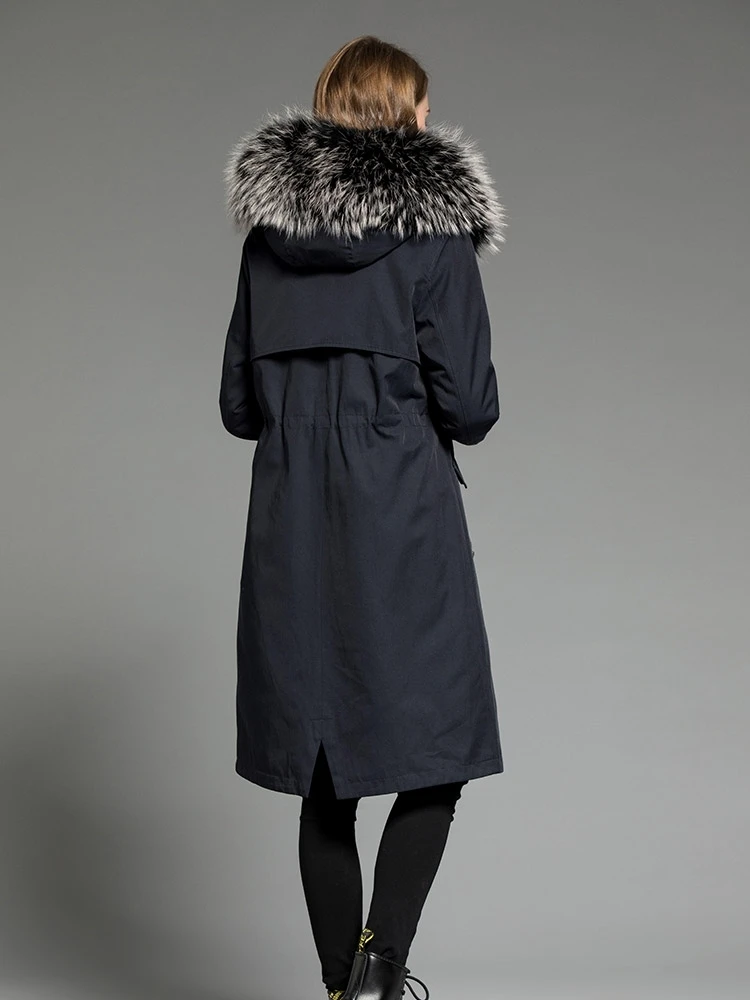 Женское длинное пальто с меховой подкладкой зимняя парка воротником из меха