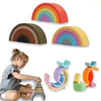 1set six grids food grade silicone baby jenga toys rainbow colors montessori creative toys game early educational toys for kids