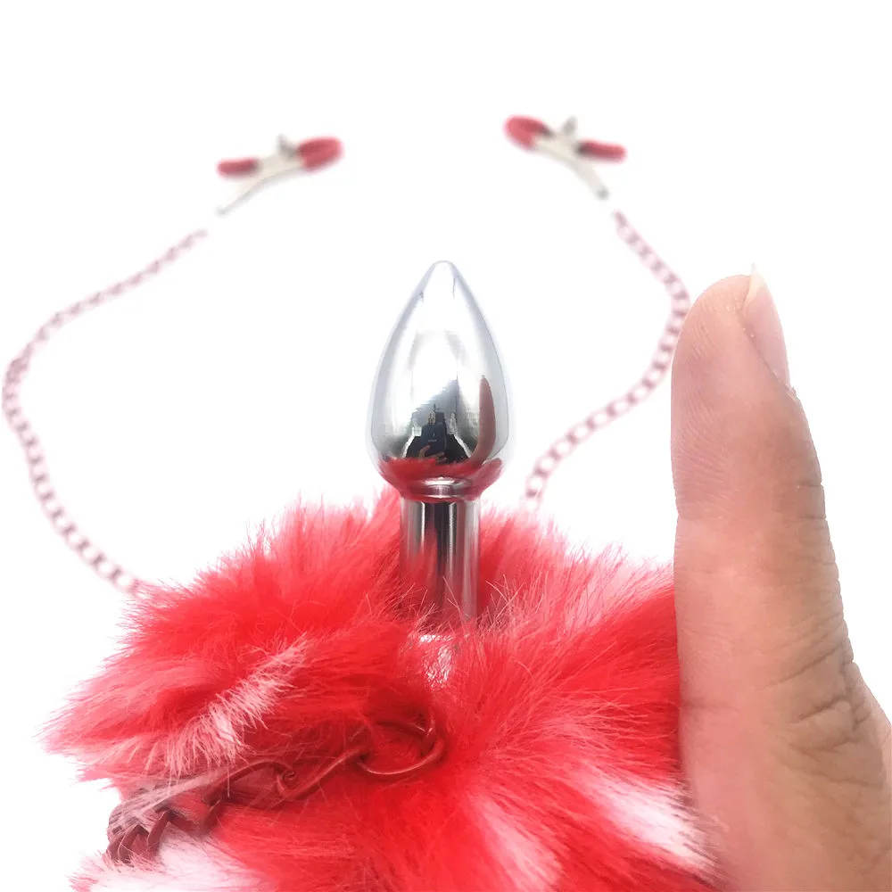 Зажимы для сосков женщин лисий хвост Анальная пробка секс раб зажимы груди БДСМ