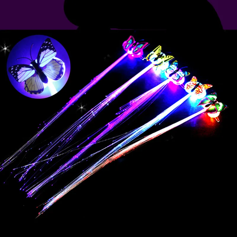 2 шт.! Заколка бабочка из оптического волокна со светодиодной оплеткой светящийся