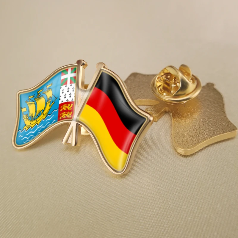 

St Pierre and Miquelon and Germany Crossed Double Friendship Flags Lapel Pins Brooch Badges