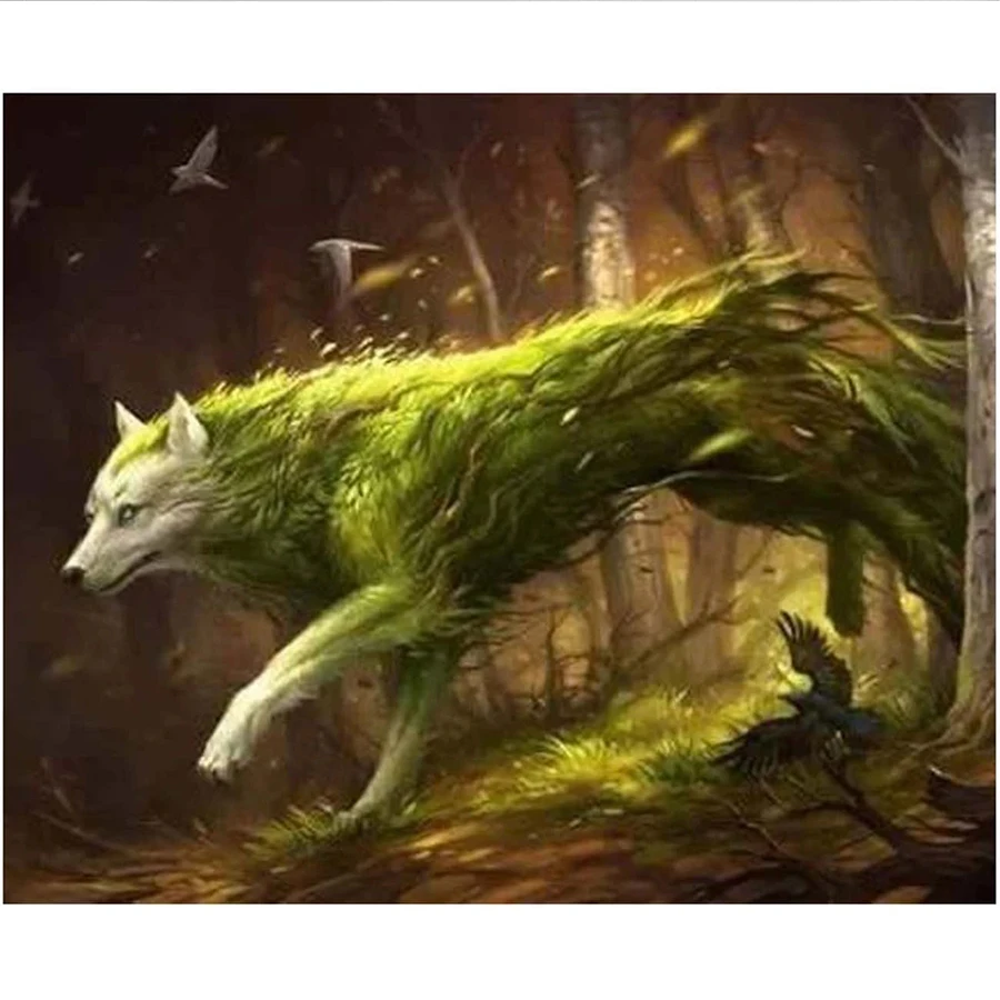 

Green Wolf of the Forest 5d DIY Diamond Painting Full Drill Diamond Embroidery Mosaic Cross Stitch home decor drop shipping